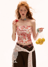 Floral strapless slim fit short tops